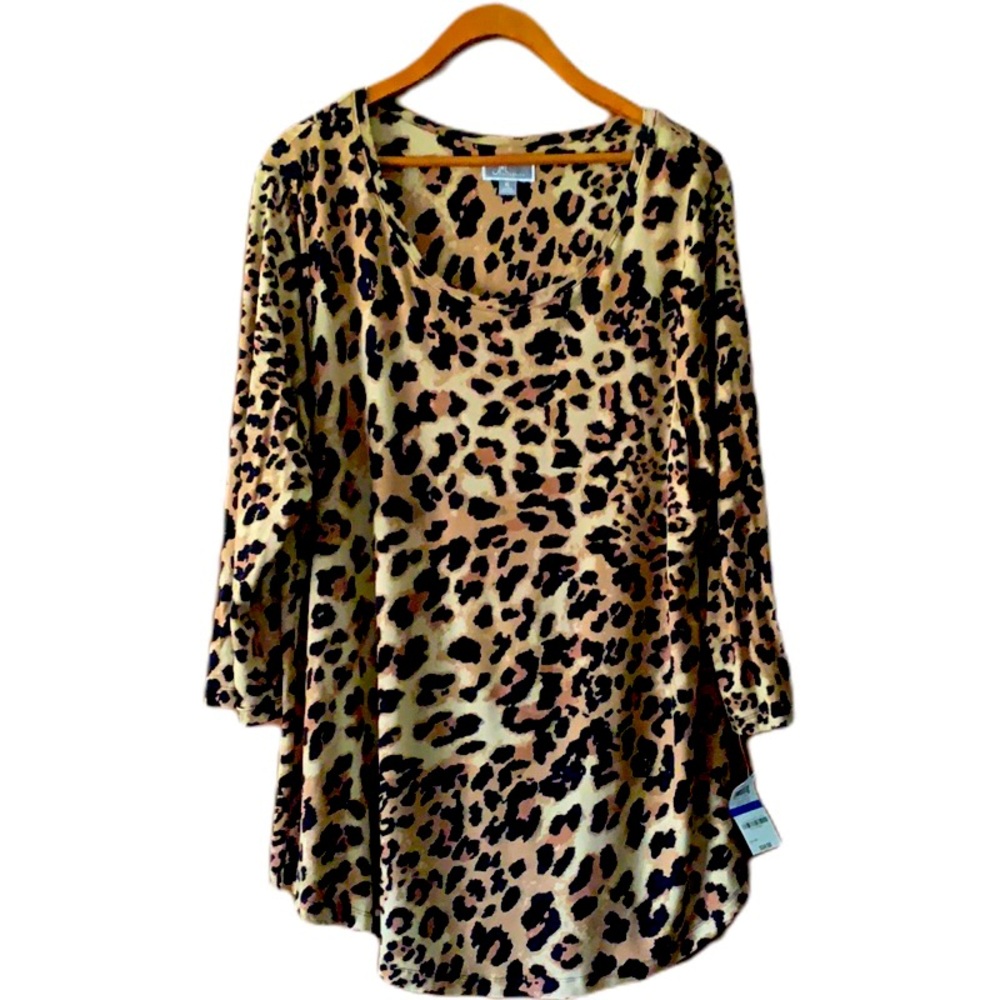 JM Collection Leopard Animal Print Tunic Top XL